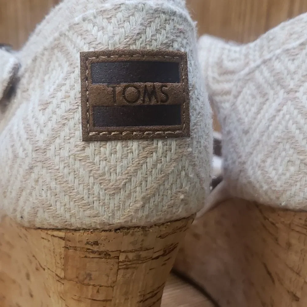 Toms Wedges Womens 10 Sienna Cork Sage Green Ankle Strap Peep Toe